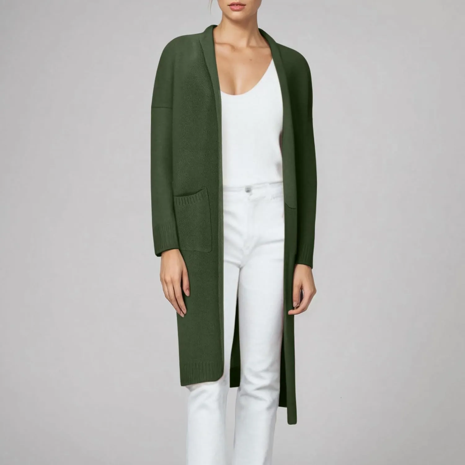 HGps8w Long Cardigans for Women Fall Winter Elegant Open Front Casual Cozy Long Sleeve Knit Outerwear Jackets with Pockets