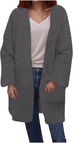 HGps8w Long Cardigans for Women Open Front Loose Casual Long Sleeve Cozy Chunky Knit Outerwear Jackets with Pockets