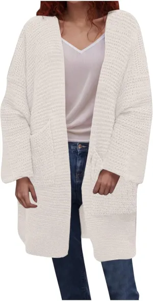 HGps8w Long Cardigans for Women Open Front Loose Casual Long Sleeve Cozy Chunky Knit Outerwear Jackets with Pockets