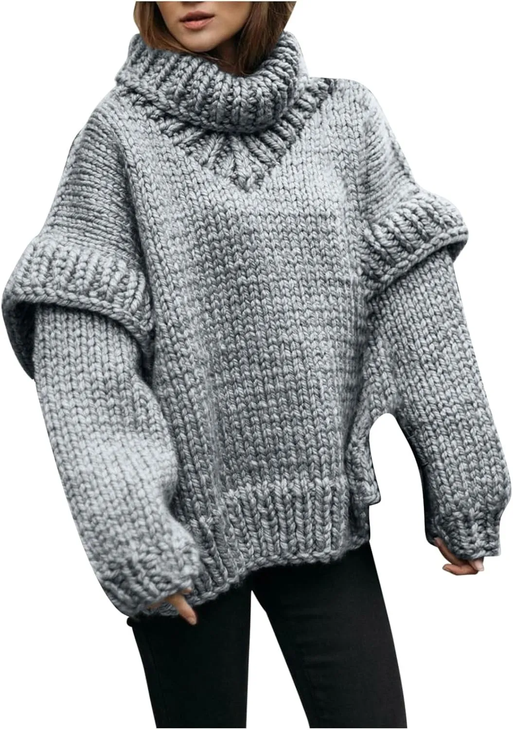 HGps8w Women's Chunky Knit Oversized Turtleneck Sweaters - Fall Winter Loose Cozy Long Sleeve Pullover Jumper Tops
