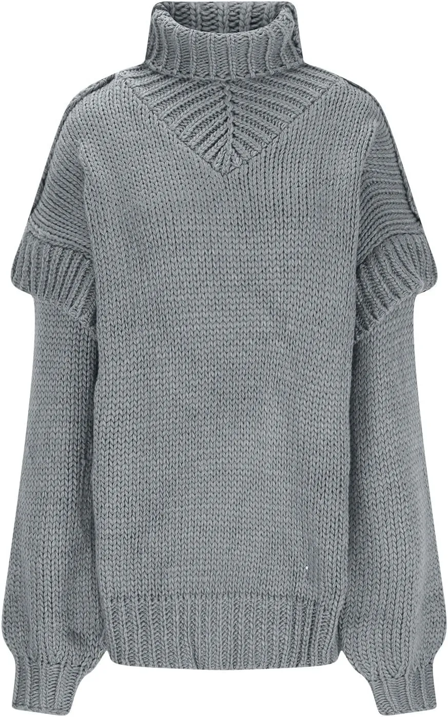 HGps8w Women's Chunky Knit Oversized Turtleneck Sweaters - Fall Winter Loose Cozy Long Sleeve Pullover Jumper Tops