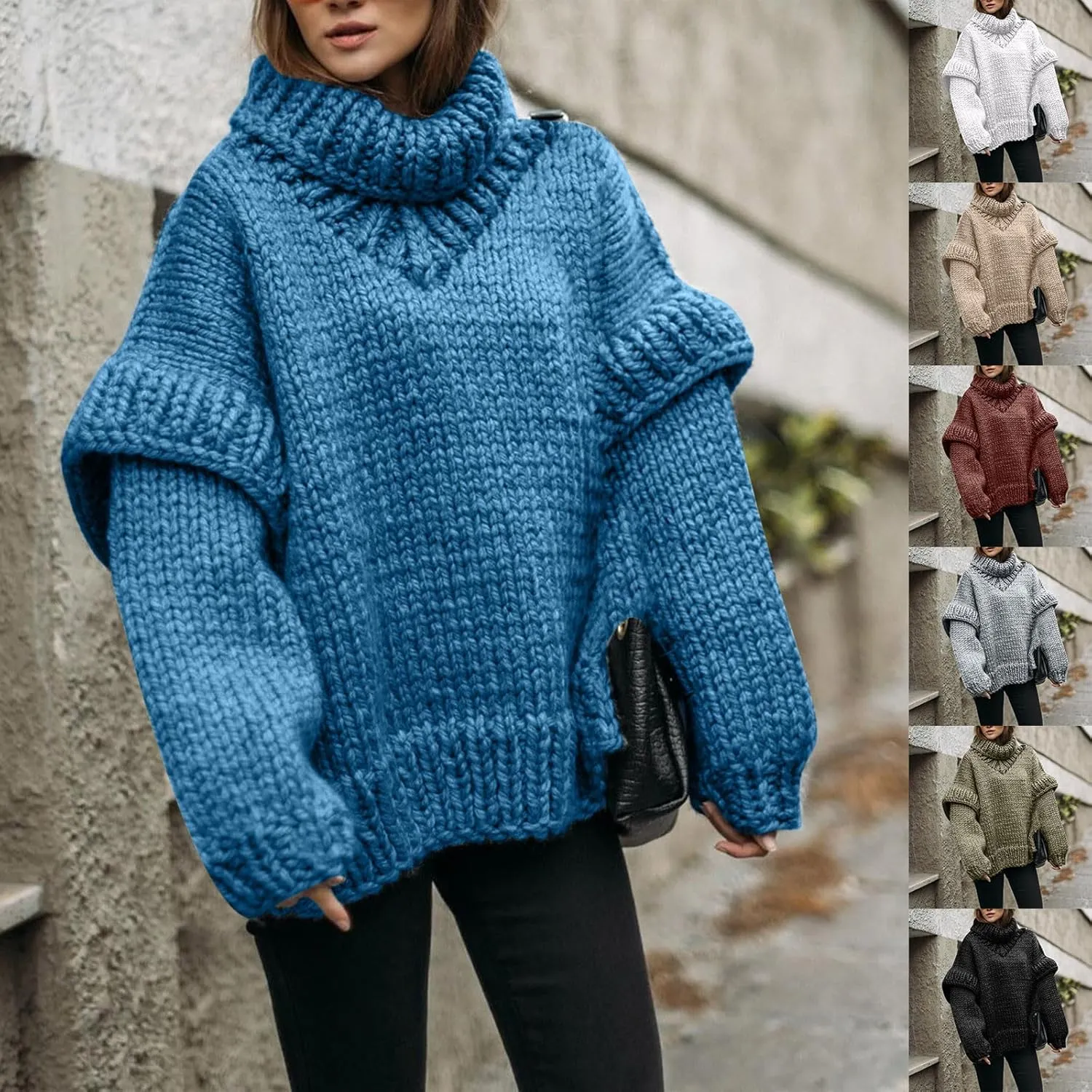 HGps8w Women's Chunky Knit Oversized Turtleneck Sweaters - Fall Winter Loose Cozy Long Sleeve Pullover Jumper Tops