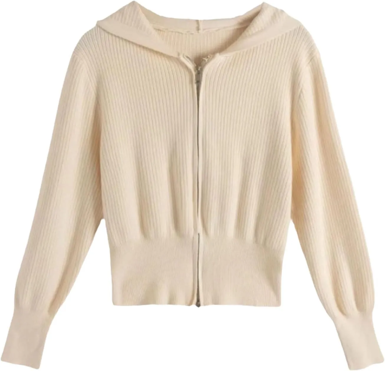 HGps8w Women's Crop Full Zip Knit Hooded Cardigans Open Front Long Sleeve Fall Winter Sweater Coat Outerwear