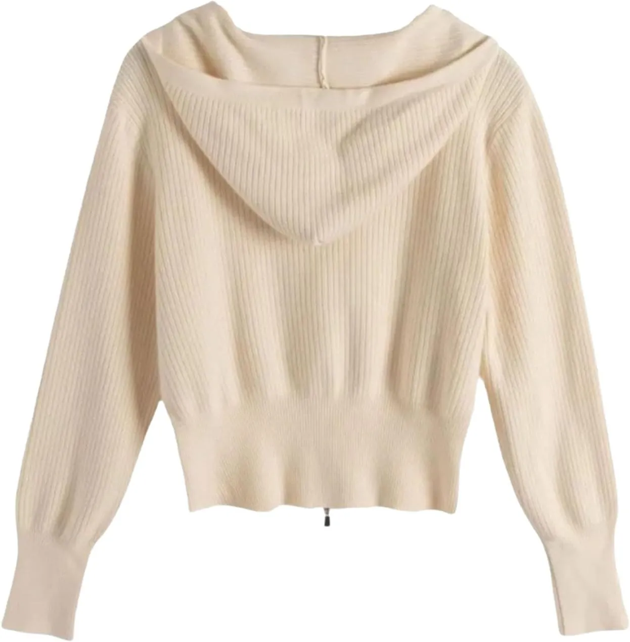 HGps8w Women's Crop Full Zip Knit Hooded Cardigans Open Front Long Sleeve Fall Winter Sweater Coat Outerwear