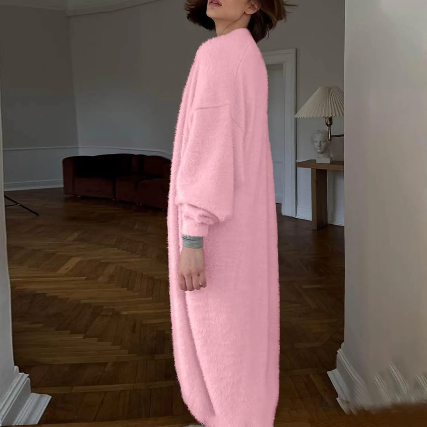 HGps8w Women's Fuzzy Soft Long Sweater Cardigans Casual Long Sleeve Open Front Knitted Outerwear Jackets