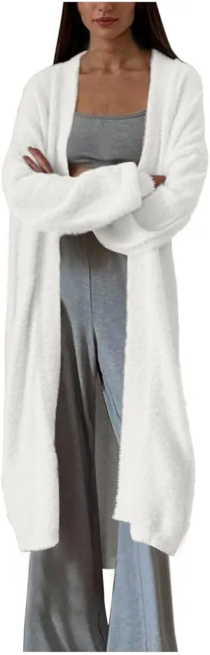 HGps8w Women's Fuzzy Soft Long Sweater Cardigans Casual Long Sleeve Open Front Knitted Outerwear Jackets