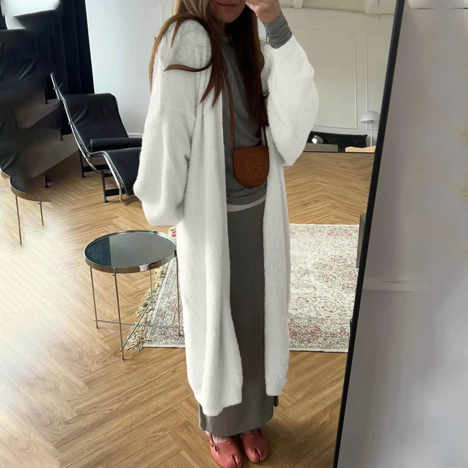 HGps8w Women's Fuzzy Soft Long Sweater Cardigans Casual Long Sleeve Open Front Knitted Outerwear Jackets