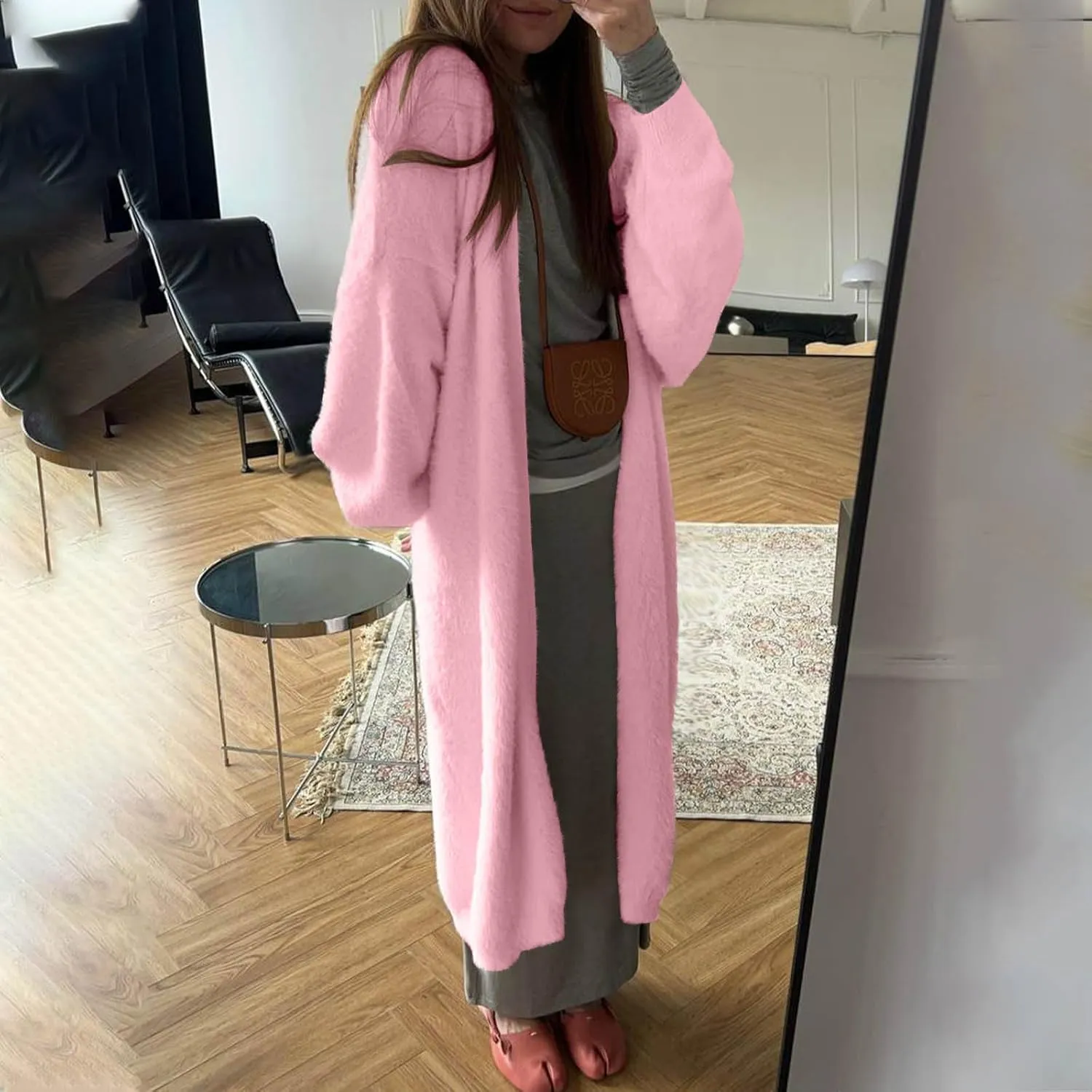 HGps8w Women's Fuzzy Soft Long Sweater Cardigans Casual Long Sleeve Open Front Knitted Outerwear Jackets