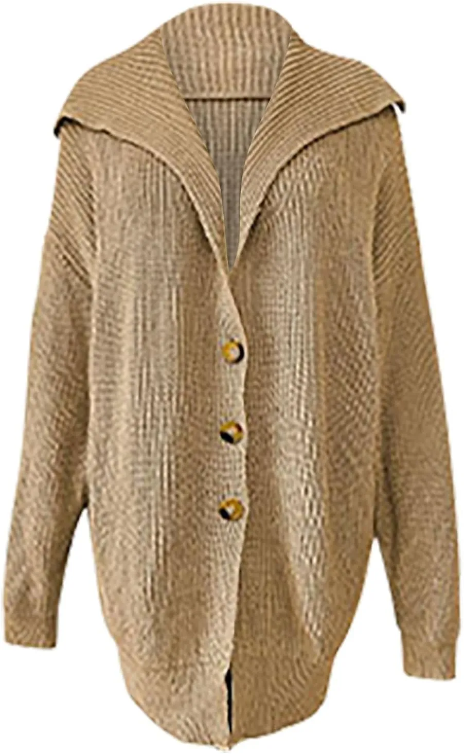 HGps8w Women's Winter Hooded Cardigans Open Front Loose Button Up Long Sleeve Knit Sweater Coat Outerwear with Pockets