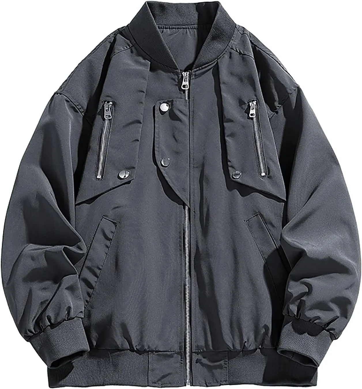 hlysgo Bomber Jacket Men, Mens Full Zip Up Jackets Fashion Fall Clothes Long Sleeve Trendy Bomber Jackets with Pockets