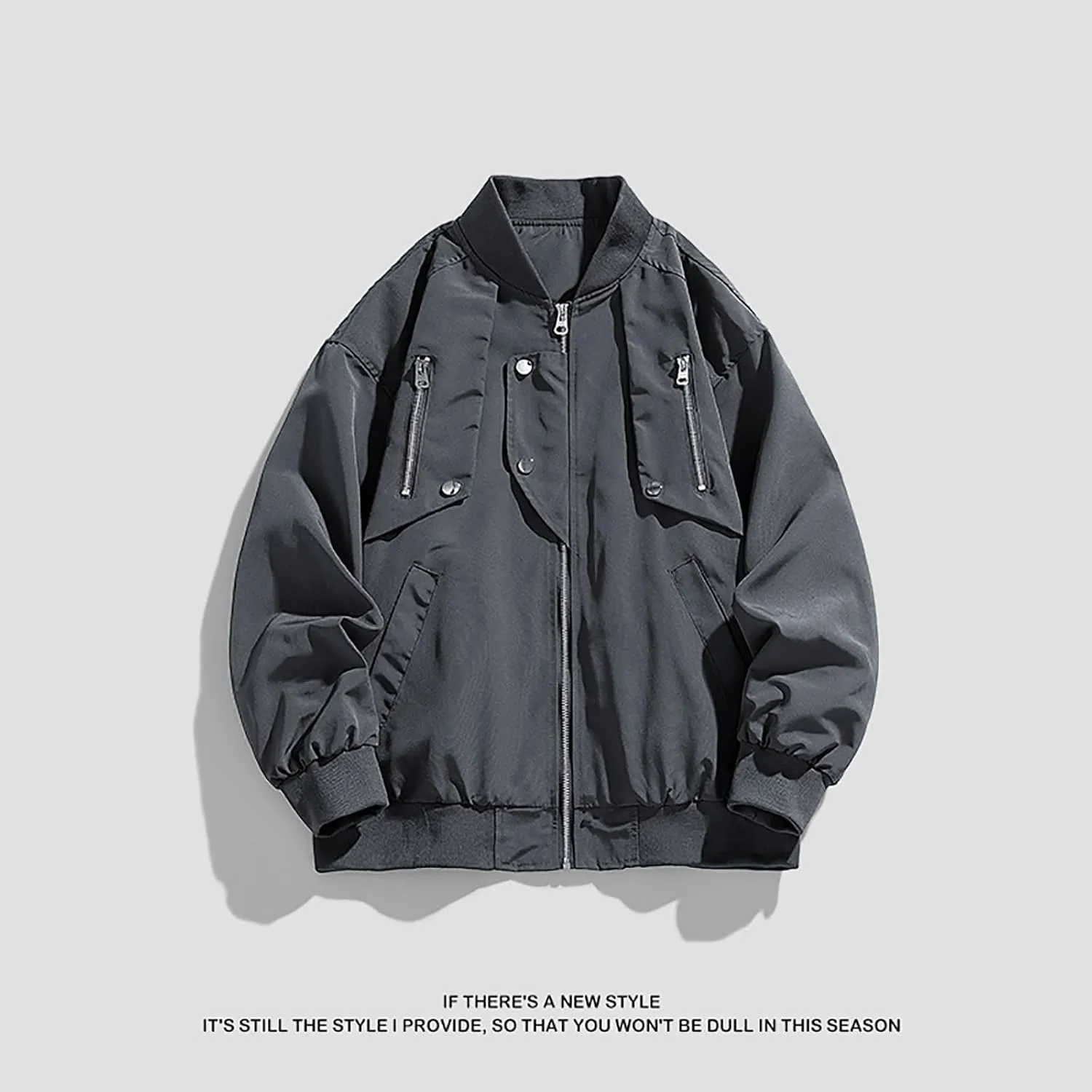 hlysgo Bomber Jacket Men, Mens Full Zip Up Jackets Fashion Fall Clothes Long Sleeve Trendy Bomber Jackets with Pockets