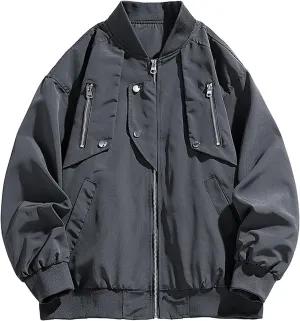 hlysgo Bomber Jacket Men, Mens Full Zip Up Jackets Fashion Fall Clothes Long Sleeve Trendy Bomber Jackets with Pockets
