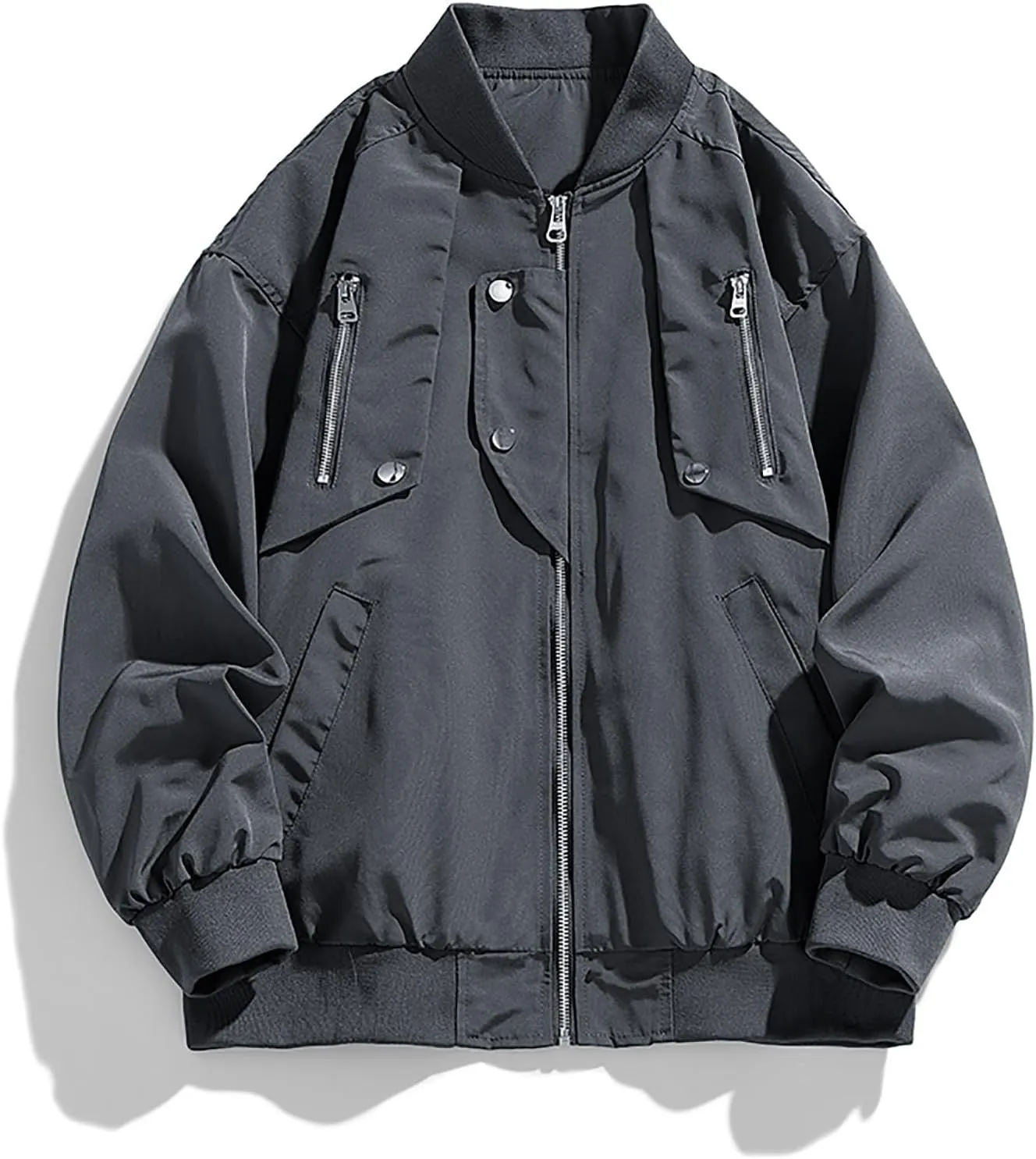 hlysgo Bomber Jacket Men, Mens Full Zip Up Jackets Fashion Fall Clothes Long Sleeve Trendy Bomber Jackets with Pockets