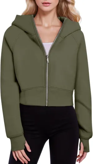 Hoodies for Women Trendy Zip up Cropped Sweatshirt Casual Hooded Y2k Tops Fleece Jackets Fall Winter Outfits Clothes