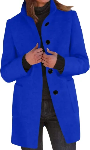 HXHYQKP Pea Coats for Women Basic Stand Collar Slim Fit Jacket Pea Coat Notched Lapel Trench Coat