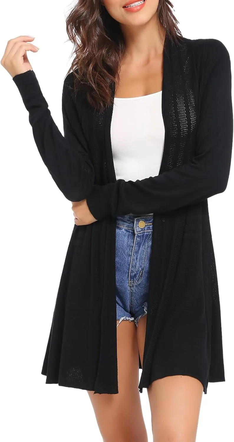 iClosam Women Open Front Cardigans Long Sleeve Lightweight Knit Cardigan Sweater