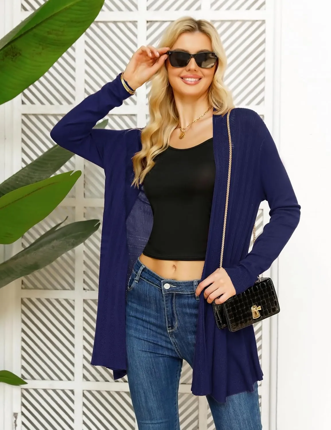 iClosam Women Open Front Cardigans Long Sleeve Lightweight Knit Cardigan Sweater