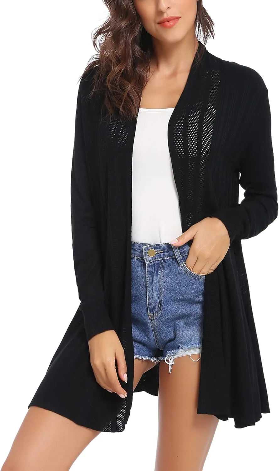 iClosam Women Open Front Cardigans Long Sleeve Lightweight Knit Cardigan Sweater