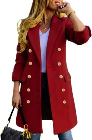 IDEALSANXUN Womens Fall Winter Wool Coats Double Breasted Midi Peacoat Trench Coats