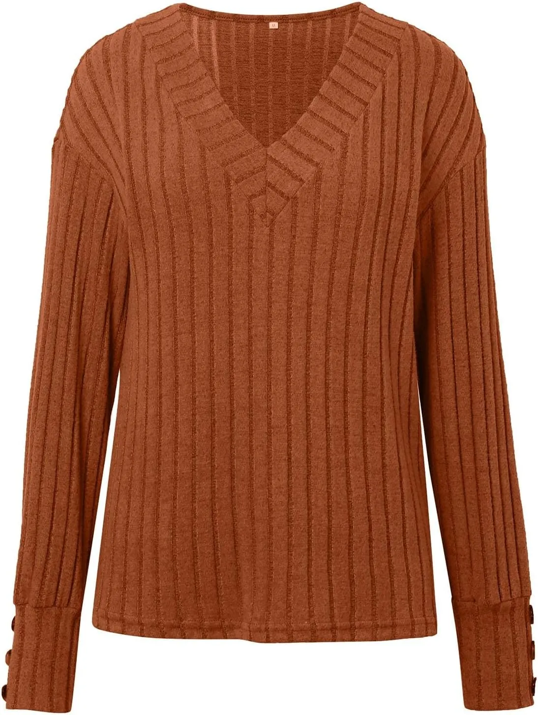 iLH Sweaters for Women 2024 Long Sleeve Ribbed Knit Sweater Casual V Neck Shirts Lightweight Loose Trendy Tunic Tops