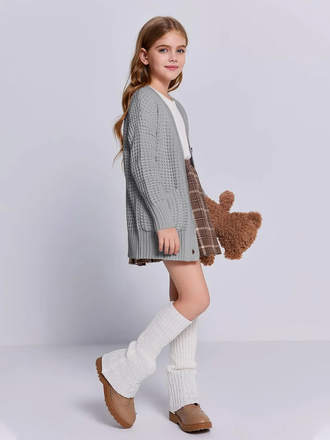 Imily Bela Girls Sweaters Kids Open Front Button Down Knit Cardigans with Pockets