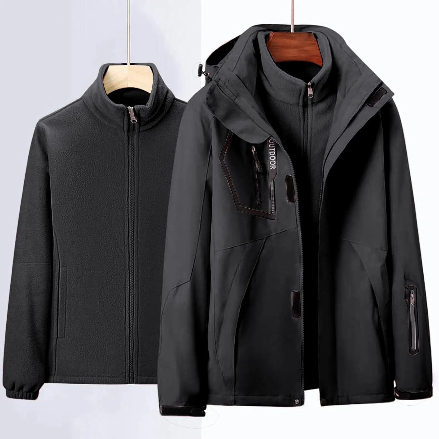 Jackets for Women 2 Piece Waterproof Windproof Outdoor Snow Mountain Jacket Loose Athletic Coat with Removable Hood