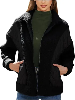 Jackets for Women Full Zip Fuzzy Fleece Sherpa Lined Cardignas Jacket Plus Size Open Front Winter Coats with Pockets