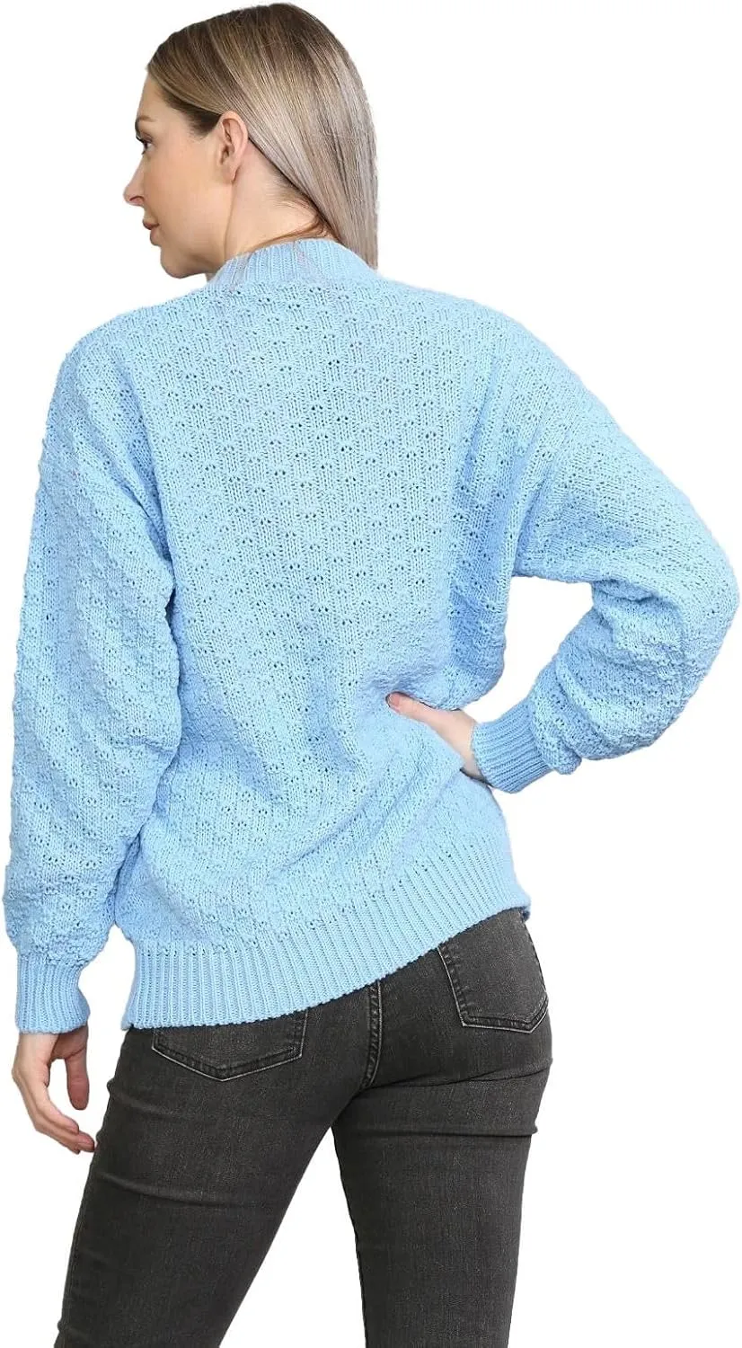 Janisramone Cable Knit Sweater Women, Crew Neck Cable Knit Cardigan, Long Sleeve Cardigan for Women, Button up Cardigan