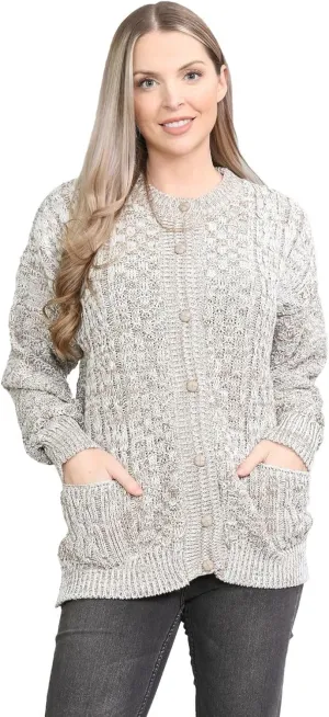 Janisramone Cable Knit Sweater Women, Crew Neck Cable Knit Cardigan, Long Sleeve Cardigan for Women, Button up Cardigan