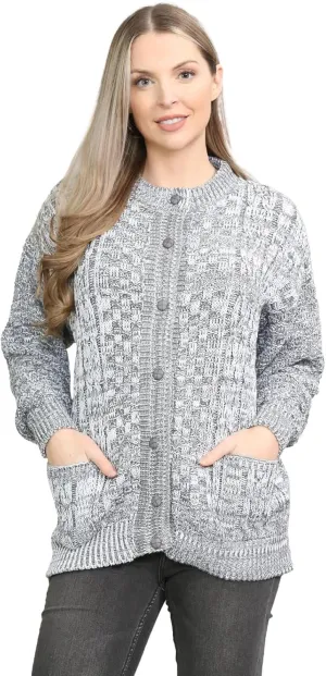 Janisramone Cable Knit Sweater Women, Crew Neck Cable Knit Cardigan, Long Sleeve Cardigan for Women, Button up Cardigan