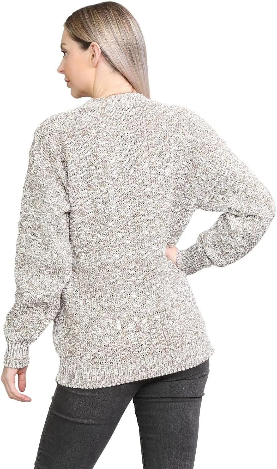 Janisramone Cable Knit Sweater Women, Crew Neck Cable Knit Cardigan, Long Sleeve Cardigan for Women, Button up Cardigan