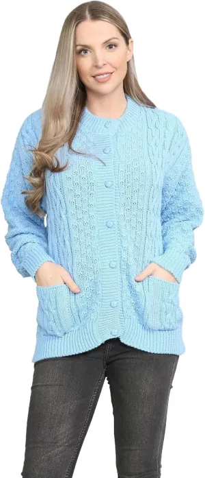 Janisramone Cable Knit Sweater Women, Crew Neck Cable Knit Cardigan, Long Sleeve Cardigan for Women, Button up Cardigan