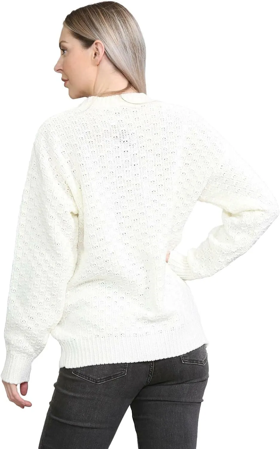 Janisramone Cable Knit Sweater Women, Crew Neck Cable Knit Cardigan, Long Sleeve Cardigan for Women, Button up Cardigan