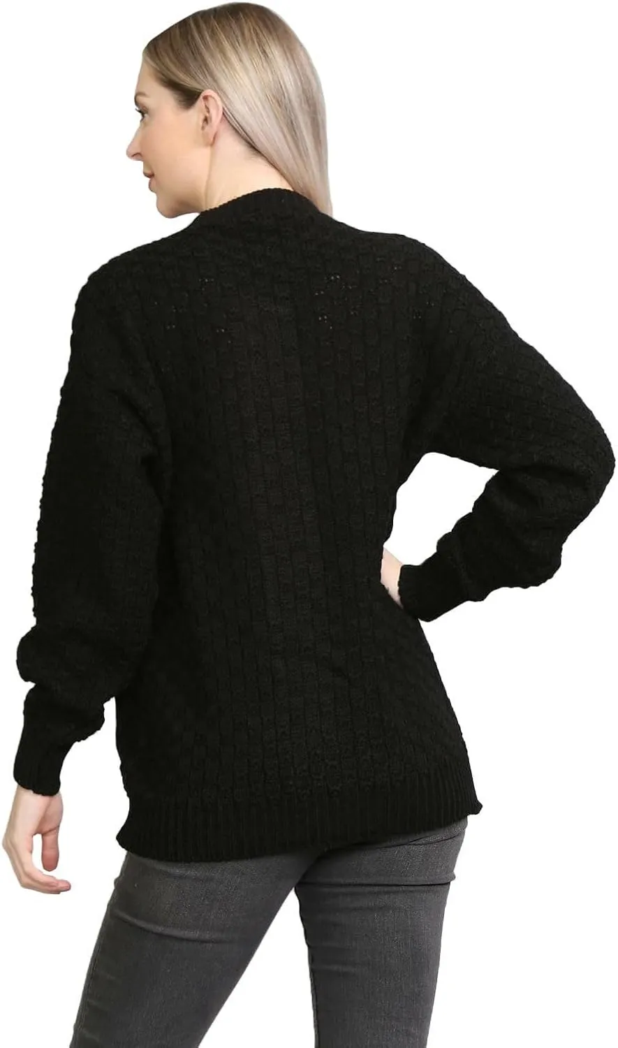 Janisramone Cable Knit Sweater Women, Crew Neck Cable Knit Cardigan, Long Sleeve Cardigan for Women, Button up Cardigan