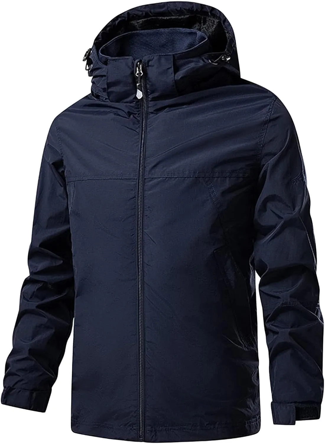 JEShifangjiusu Men's Classic Waterproof Breathable Rain Jacket Hooded Hiking Coat Casual Lightweight Windbreaker Outwear, Blue, 3X-Large