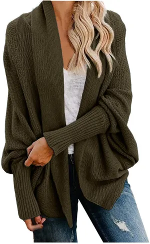 JOAU Cardigan for Women Dressy Casual Open Front Long Batwing Sleeve Knitted Sweater Chunky Outwear Fall Winter Coat Top