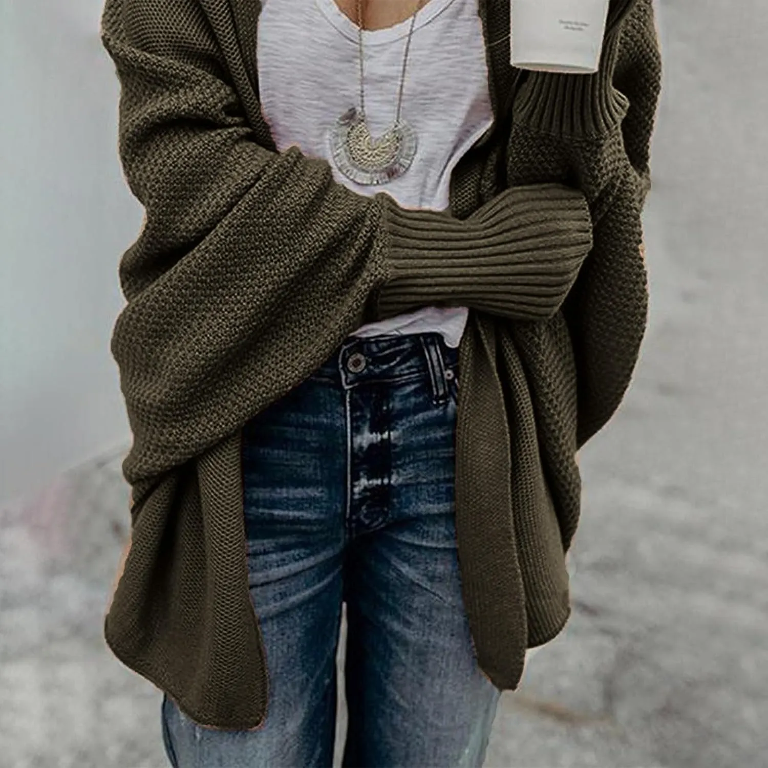 JOAU Cardigan for Women Dressy Casual Open Front Long Batwing Sleeve Knitted Sweater Chunky Outwear Fall Winter Coat Top