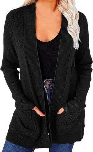 JOAU Fall Winter Cardigan for Women Open Front Long Sleeve Loose Slouchy Chunky Knit Sweater Casual Soft Coat with Pockets