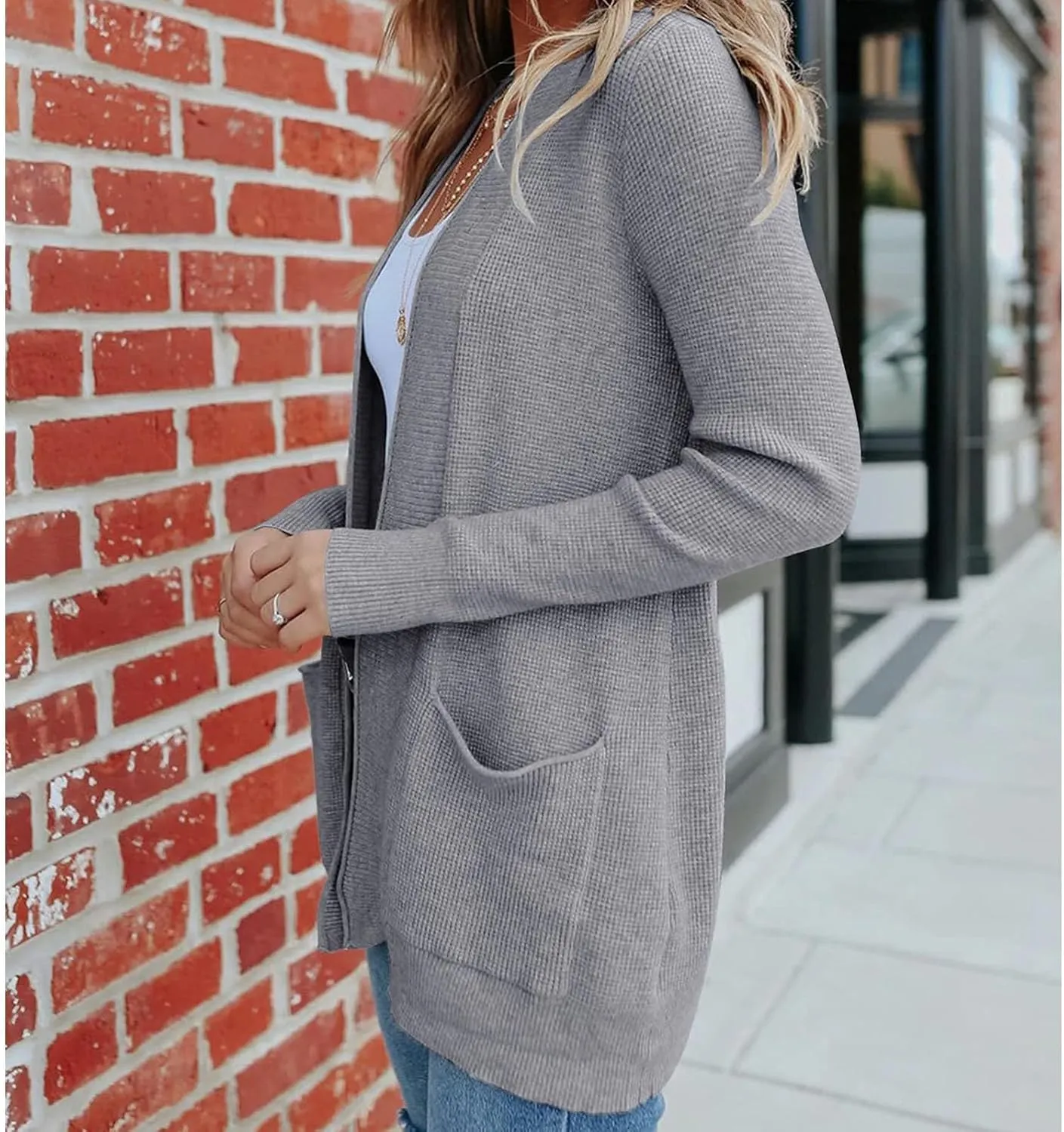 JOAU Fall Winter Cardigan for Women Open Front Long Sleeve Loose Slouchy Chunky Knit Sweater Casual Soft Coat with Pockets