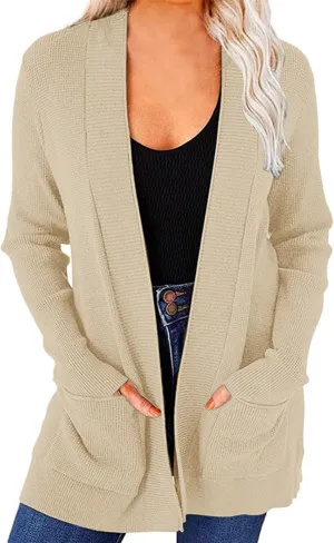 JOAU Fall Winter Cardigan for Women Open Front Long Sleeve Loose Slouchy Chunky Knit Sweater Casual Soft Coat with Pockets