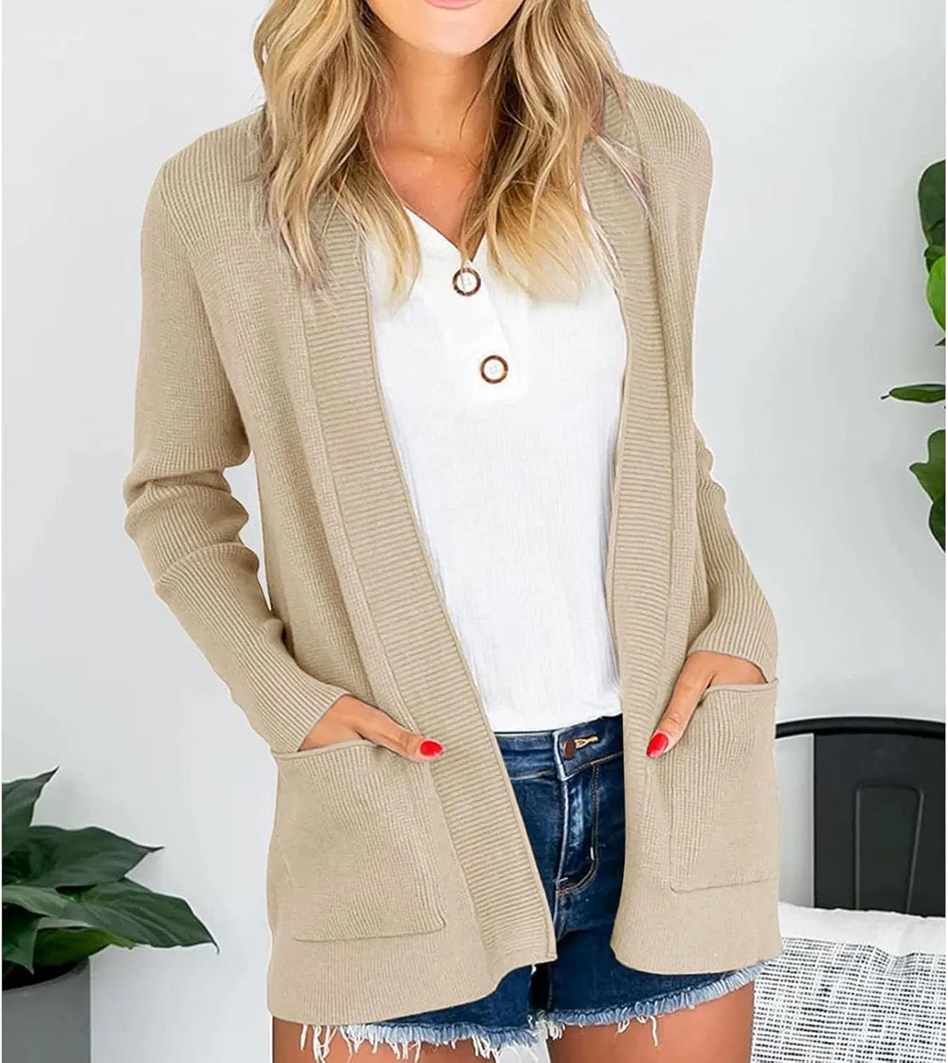 JOAU Fall Winter Cardigan for Women Open Front Long Sleeve Loose Slouchy Chunky Knit Sweater Casual Soft Coat with Pockets
