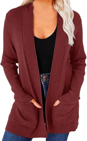 JOAU Fall Winter Cardigan for Women Open Front Long Sleeve Loose Slouchy Chunky Knit Sweater Casual Soft Coat with Pockets