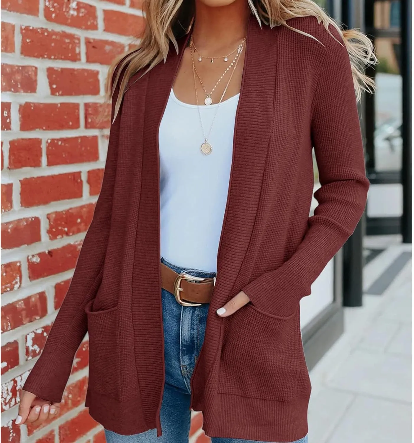 JOAU Fall Winter Cardigan for Women Open Front Long Sleeve Loose Slouchy Chunky Knit Sweater Casual Soft Coat with Pockets