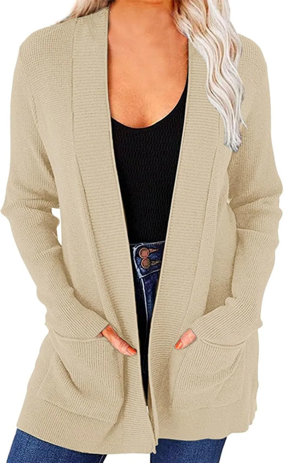 JOAU Fall Winter Cardigan for Women Open Front Long Sleeve Loose Slouchy Chunky Knit Sweater Casual Soft Coat with Pockets