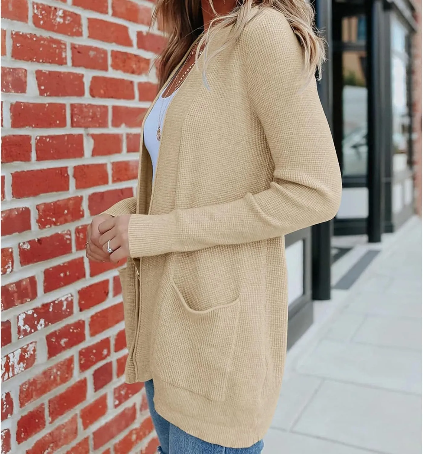 JOAU Fall Winter Cardigan for Women Open Front Long Sleeve Loose Slouchy Chunky Knit Sweater Casual Soft Coat with Pockets