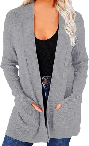 JOAU Fall Winter Cardigan for Women Open Front Long Sleeve Loose Slouchy Chunky Knit Sweater Casual Soft Coat with Pockets