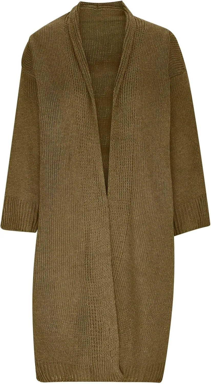 JOAU Women's Long Sleeve Chunky Knit Open Front Sweater Cardigan Loose Fit Lapel Outerwear Fall Winter Casual Long Coat Top