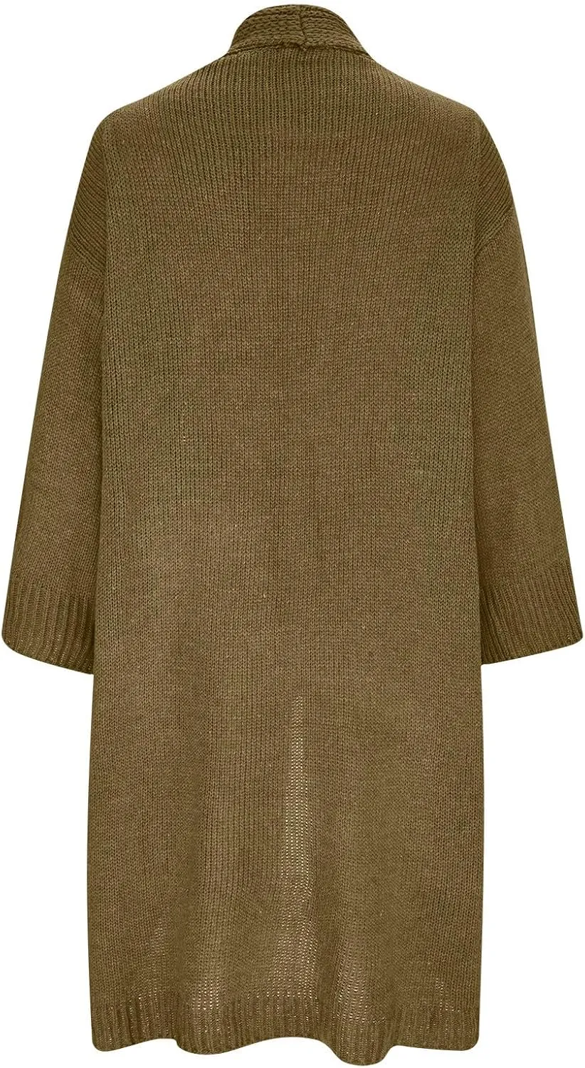 JOAU Women's Long Sleeve Chunky Knit Open Front Sweater Cardigan Loose Fit Lapel Outerwear Fall Winter Casual Long Coat Top