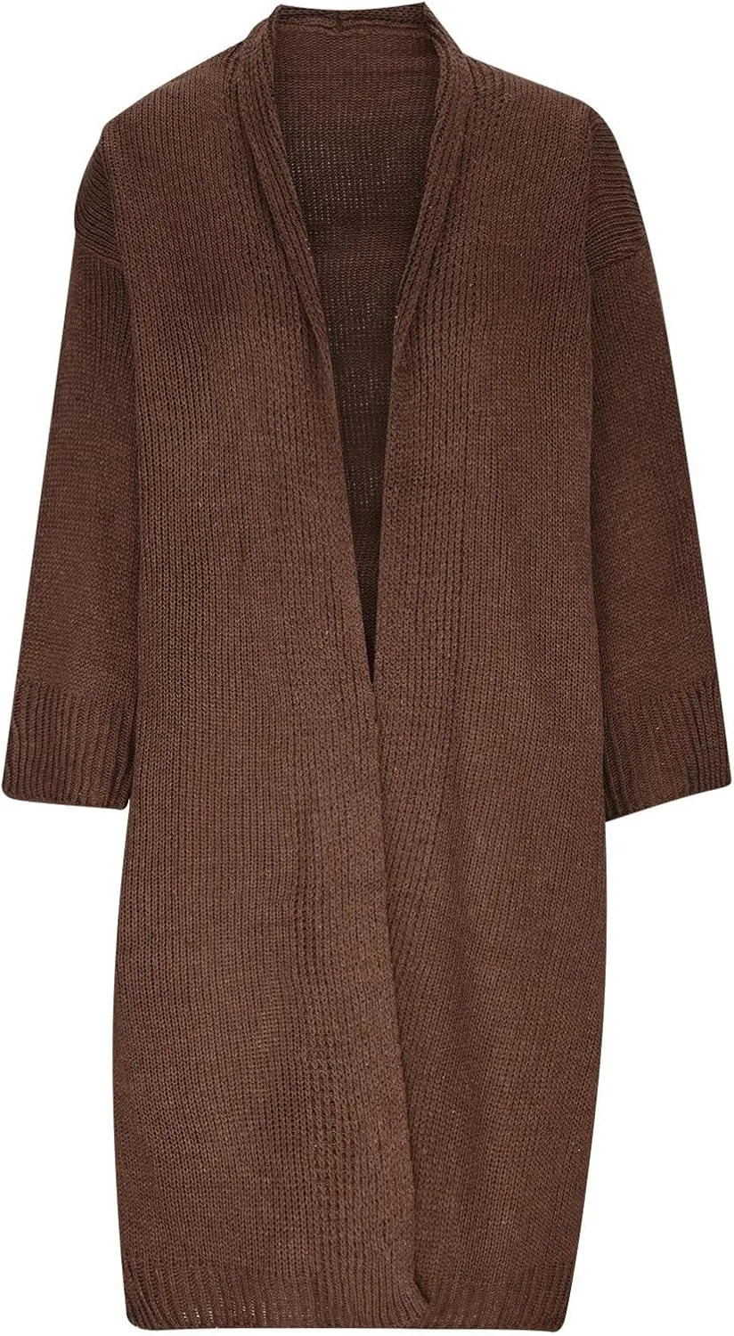 JOAU Women's Long Sleeve Chunky Knit Open Front Sweater Cardigan Loose Fit Lapel Outerwear Fall Winter Casual Long Coat Top