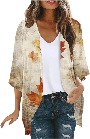 Kimono Cardigans for Women Lightweight Bathing Suit Cover Up 3/4 Sleeve Cardigan Summer Vacation Outfits